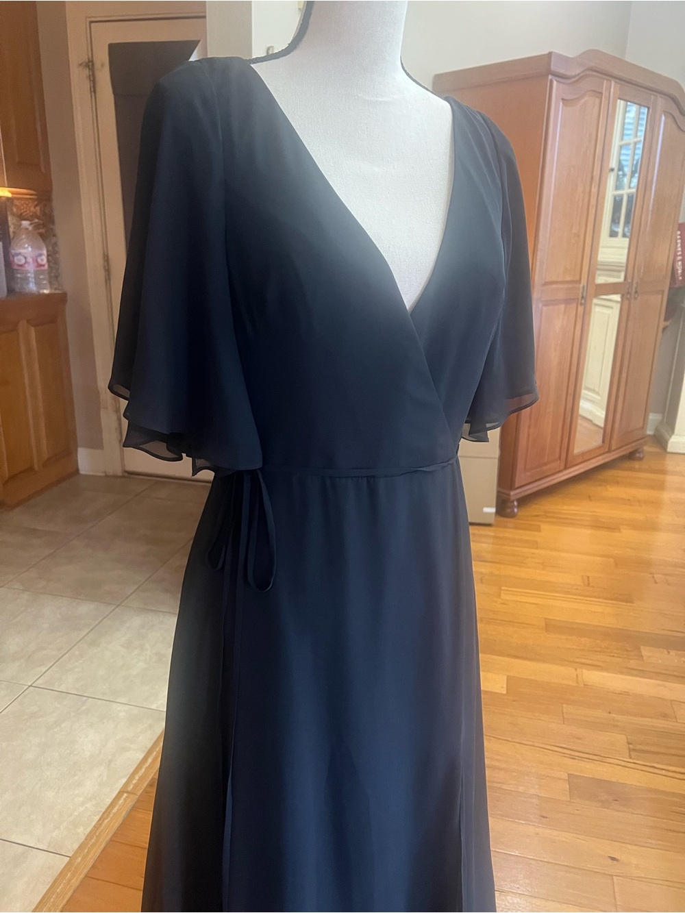 Jenny Yoo Black Wrap Maxi Dress with Flutter Sleeves - Picture 3 of 12